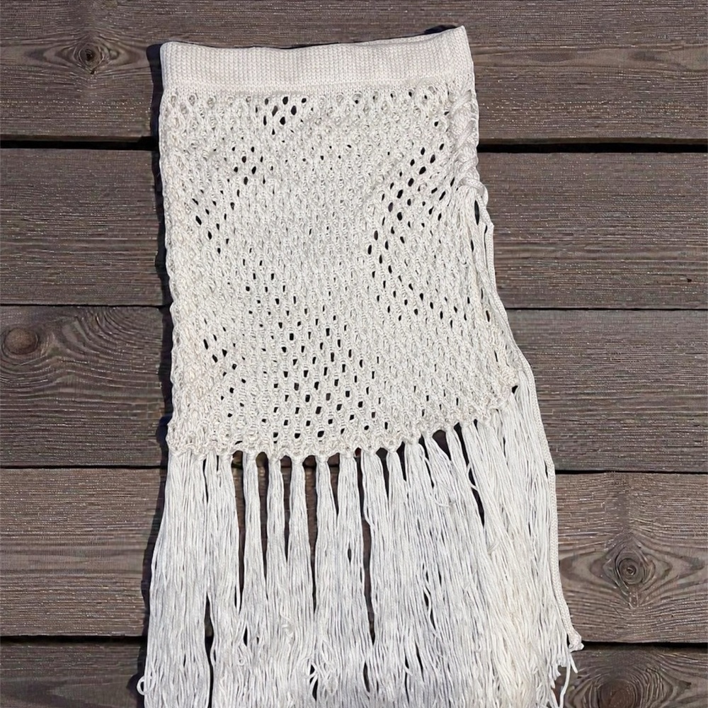 Lulu’s White Mesh Knit Crochet Skirt